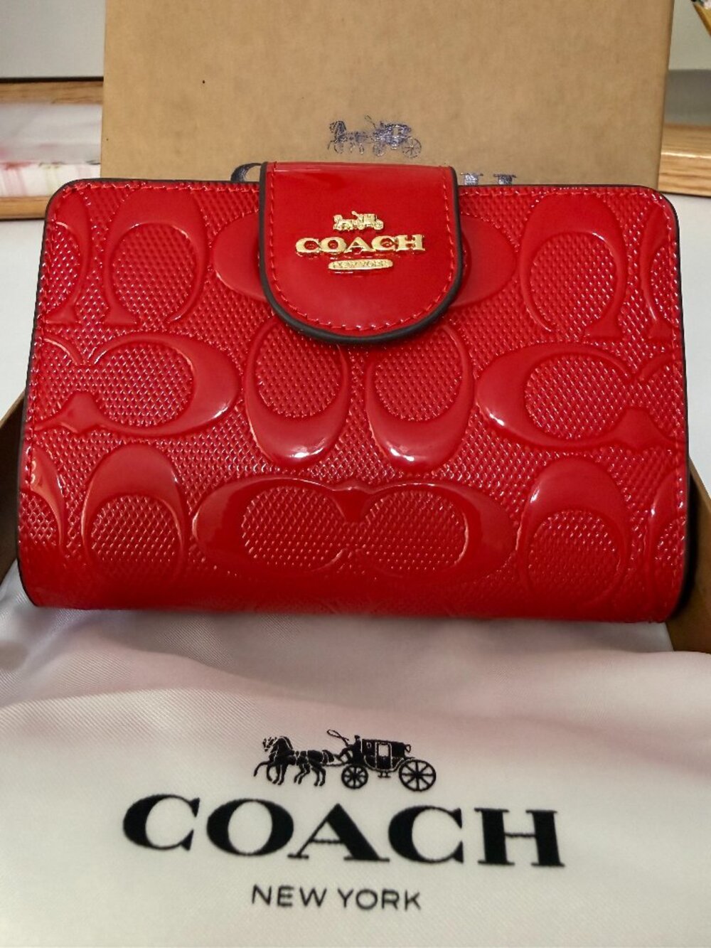 Coach Nina Wallet In Signature Glossy Red Patent Leather